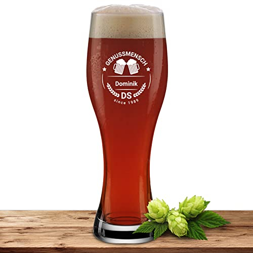 Bierglas mit Name oder Wunschtext, Weizenbierglas 0,5l inkl. Gravur, individuelles Geschenk, personalisiertes Weizenglas (Genussmensch)