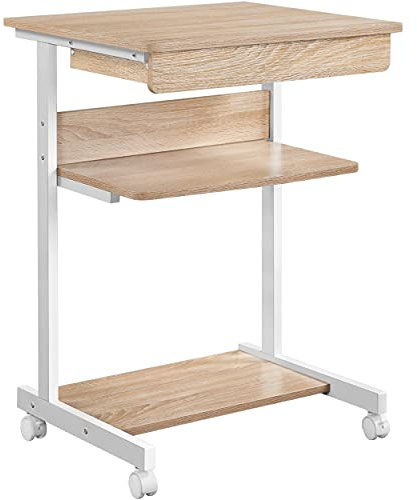 Yaheetech Scrivania per Computer Scrivania con Tastiera Scorrevole ad Angolo Tavolo con Ruote Tavolo da Lavoro Mobile Porta pc da Ufficio56 x 51 x 79 cm