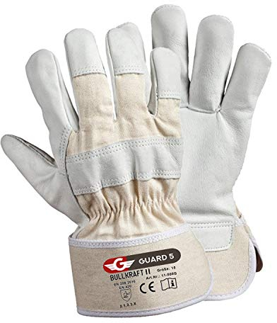GUARD 5 - Leder Arbeitshandschuhe 12 Paar Gr.9 - Rind- Vollleder Handschuhe - hochwertiger, robuster Bau- und Gartenhandschuhe