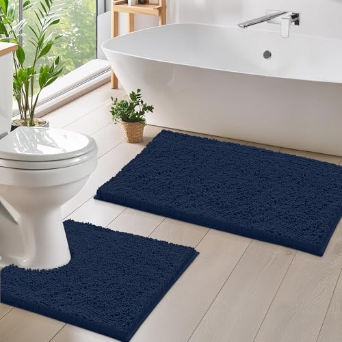 LuxUrux Set di 2 tappeti da bagno ad asciugatura rapida, in morbido peluche antiscivolo, super assorbente, include un tappetino rettangolare (79 x 50 cm) e un tappetino WC a forma di U (50,8 x 50,8 cm