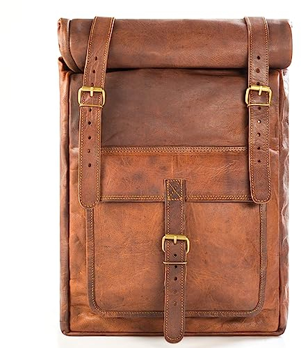 LEABAGS Leder Rucksack Damen & Herren I Laptopfach 13 Zoll I Echtleder Premium Daypack I Eleganter Backpack Frauen & Männer I Lederrucksack I Vintage Cognac