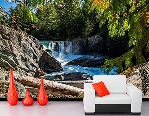 Papel Pintado De Fondo De Tv - Río Cascada Piedra Paisaje Papel Tapiz Para Decoración De Sala De Estar Mural 3D Sin Costuras Papel Tapiz Para Sala De Estar Dormitorio Peel And 140(ancho) x70(alto) cm