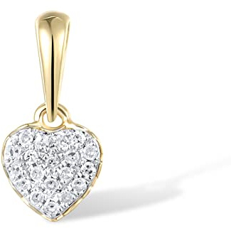 Santuzza 10K Yellow Solid Gold Heart Shape Pendant Genuine Diamond Simple Love Heart Dainty Pendants without Chain for Women