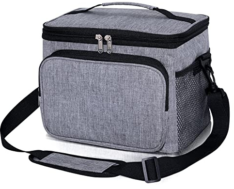 10L Waterproof Insulated Picnic Lunch Bag with Adjustable Shoulder Strap，Large Leakproof Soft Cool Tote Bags for Men/Women/Adult,Thermal Reusable Lunch Box for Work/Camping/Outdoor/BBQ/Party(Grey)