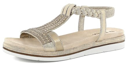 Sandali Donna a Treccia con Luminosi Strass, Elastico alla Caviglia, Plantare Imbottito, Platino, 40