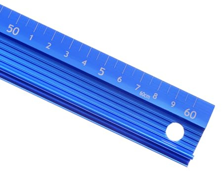 Kozelo Regla de Metal con Agarre Elevado - [60cm] Aleación de Aluminio Medición Precisa Regla Protectora Recta Azul para La Oficina Medición Corte y Dibujo Precisión de 1mm
