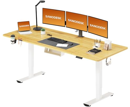 SANODESK Höhenverstellbarer Schreibtisch 200 x 80 cm Schreibtisch Höhenverstellbar Elektrisch Ergonomischer Steh-Sitz Tisch Computertisch für Heimbüro Homeoffice(ahorn)