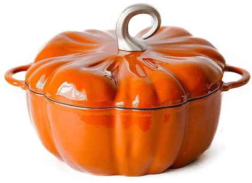 Pumpa kokotte, pumpa gjutjärn holländsk ugn, 3,7 l pumpa form matlagningsgryta emaljkruka, pumpakanna med lock, gryta soppgryta, halloween tacksägelse dekor kruka present