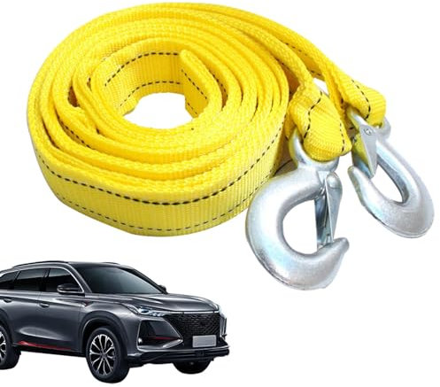 Abschleppgurt mit Haken – Abschleppgurt für PKW und LKW | Gelbes Bergungsseil, ideal zum Abschleppen von Straßenfahrzeugen, robust und zuverlässig