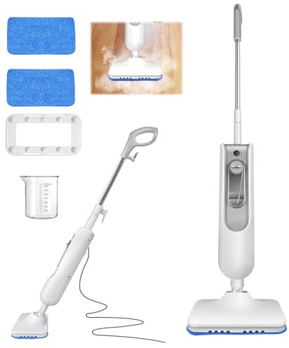 Steam Mop - Balai Vapeur avec 2 Patins Microfibre - Nettoyeur de Sol 1500W - Multi-Surfaces - Temps de Chauffe 20 sec - Cordon d'alimentation de 4,8 m - Réservoir 400 ml - 2 Réglages Vapeur
