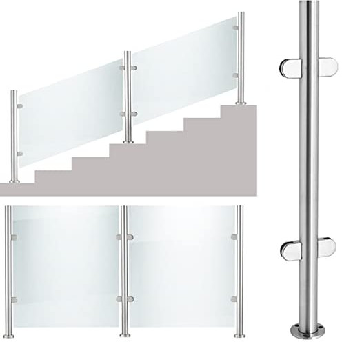 Columna de barandilla de escalera con espigas de acero inoxidable para centros comerciales, tejados, paneles de vidrio, 10 paneles de 12 mm, poste central de 95 cm/37