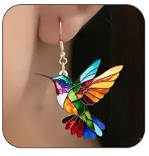 GlamRays Boucles d'oreilles colorées en forme de colibri 2D, pendentifs en acrylique en forme d'animal, bijoux cadeaux pour femmes, multicolores, L