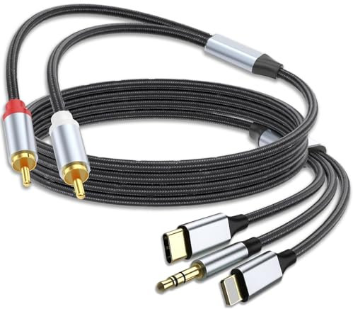 BOBOPACK Cable Audio Digital Multipuerto Cable Multifunción con Interfaces USB-C, Light/ning, 3.5 mm y RCA para Dispositivos Multimedia, Altavoces y Carros
