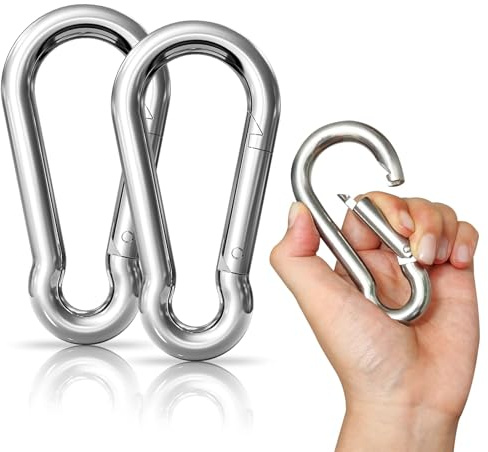 4pcs Karabinerhaken Edelstahl 8 x 80mm, LISOPO Groß Karabiner mit Schnappverschluss belastbar Karabinerhaken Premium-Qualitätsstahl für alle Zughilfen und Griffe mit Einer Öse