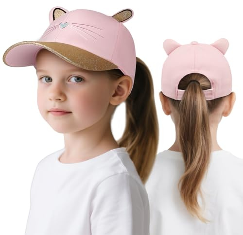AYESY Gorra de Béisbol para Niños,Ajustables Summer Sun Hat Niños con Orejas de Gato Lindo Gorra de Camionero para Niñas Protección UV Béisbol Gorras Informales Transpirables Regalos para Niñas Verano