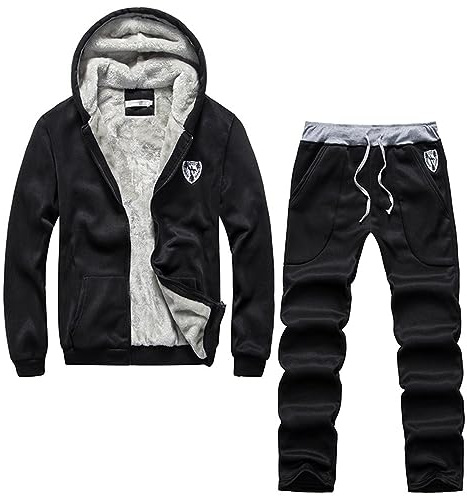 Genérico Conjunto Deportivo Invierno Hombre, Chandal Hombre Completo Invierno con Capucha Abierta y Pantalón de Pana Tejido Polar Termorregulador para Climas Fríos Ideal para Estilo Casual o Running