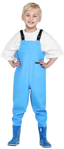 Generisch One Catch The Sea - Traje de agua de arena para niños, pantalones de lluvia, pantalones impermeables con botas, azul celeste, 14-15 años
