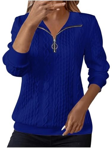 Ladies Sweatshirts Without Hood Women's Jumpers for Women UK Sweatshirts Lapel Half Zip Pullover Knit Cable Ladies Sweatshirt Long Sleeve Tops Fall Winter Sweaters Warm Hoodies Outfit Clothing XXL