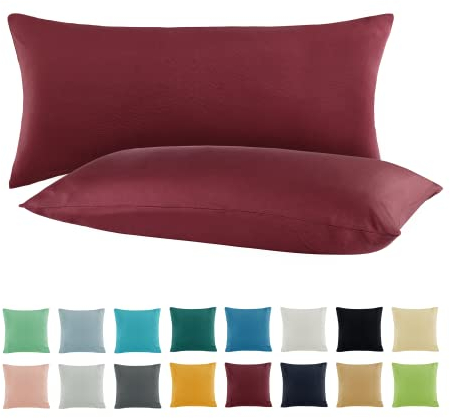 SHC by BaSaTex 2er Pack Jersey Kissenbezüge Kissenhüllen | Kopfkissenbezug aus 100% Baumwolle | 40x80 cm Kissenbezug | Farbe Bordeaux Rot