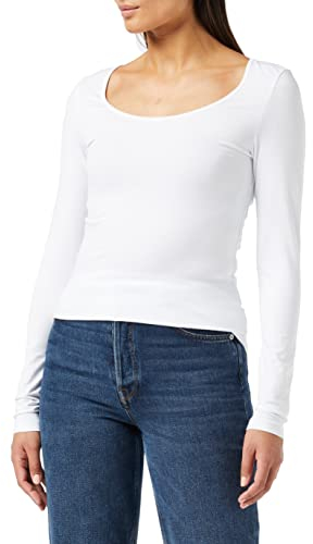 Vero Moda Femme Vmmaxi My Soft Short U-neck Ga T Shirt Manches Longues, Blanc (Bright White Bright White), S EU