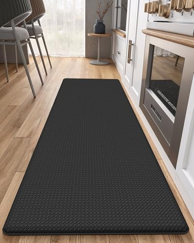 Color&Geometry Anti Fatigue Cushion Kitchen Mat for Floor -17x79,Long,Easy Clean, Water & Oil Proof, Anti Slip, Foam Rubber Runner Rug for Front Sink Comfort Standing,Black