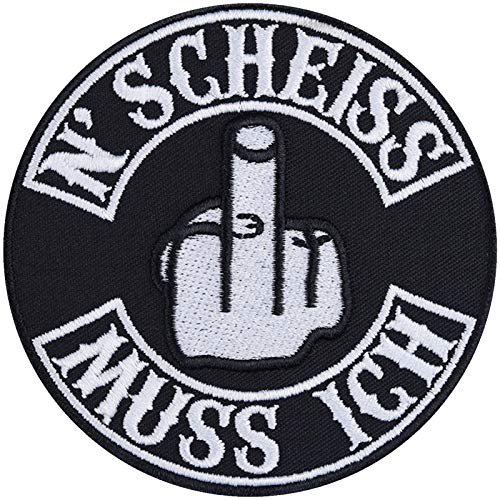 Biker Patches (90x90mm) - N'scheiss muss ich Motorrad Aufnäher - Vintage Aufbügler Patch - Motorrad Zubehör, Accessoires - Morale Patches Lederwesten-Patch