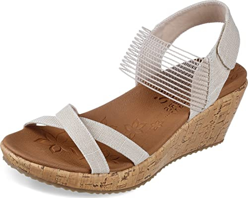 Skechers Cork Wedge, Sandalias con cuña Mujer, Beige, 39.5 EU