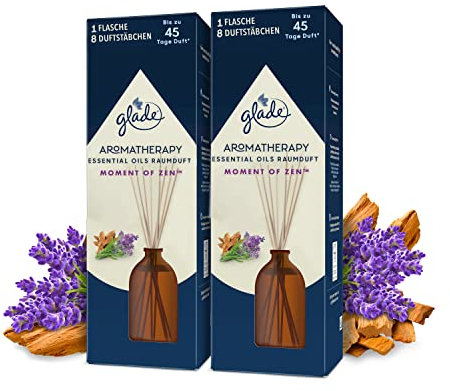 Glade Aromatherapy Essential Oils Raumduft 2er Pack, Moment of Zen, Raumduft für ätherische Öle, Lavendel + Sandelholz, (2x80ml)