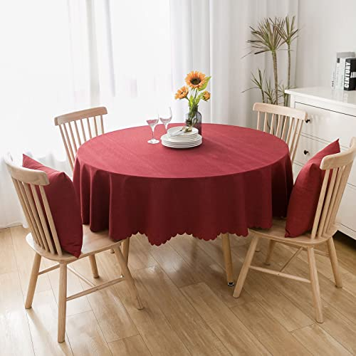 Baumwolle Und Leinen Einfarbig Tischdecke Runde Fleckabweisende Esstisch Outdoor Tischdecken,120cm,rot