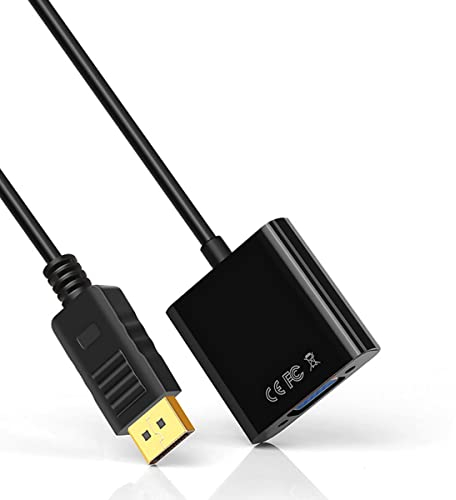 WLGQ Cavo da DP a VGA, adattatore da DisplayPort maschio a VGA (HDD15pin) femmina per computer, desktop, laptop, PC, monitor, proiettore, HDTV (nero)