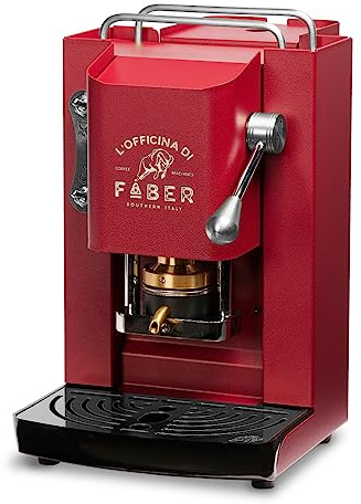 FABER COFFEE MACHINES | Pro-Deluxe-Modell | 44 mm Kaffeepad-Maschine | Farbe Kirschrot Chrom | Padsqueuer aus Messing