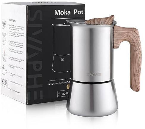 Sivaphe Cafetière à expresso à induction, cuisinière, machine à expresso, en acier inoxydable, cafetière moka, machine à expresso, sans aluminium, 2 tasses, 100 ml