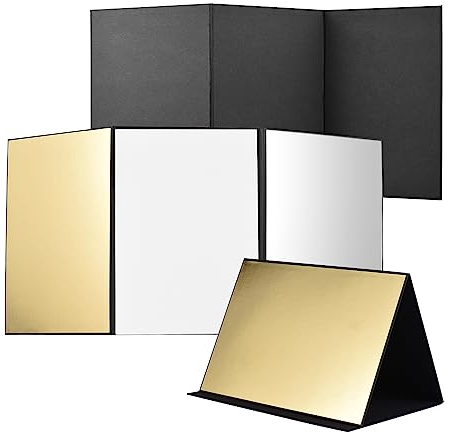 Andoer Cartón reflector de fotografía, 3 en 1, reflector de luz, luz plegable, placa reflectora de luz, cartón para fotografía de productos, iluminación de grabación de vídeo, plata, blanco y dorado