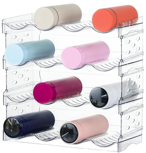 Clear Water Bottle Organizer,Stackable Bottle Storage Rack,4 Pack Wine and Tumbler Water Bottle Holder for Cabinet Organization and Storage,Plastic Wine Display/Drink Bottle Holder for Refrigerator