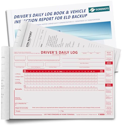 ELD Backup Driver Daily Log Book with Daily Recap & Detailed Drivers Vehicle Inspection Report(2 in 1), 2-Ply Carbonless, 16 Sets of Forms per Log Book for Truck Drivers, 5.5 x 8.5, 1 Pack