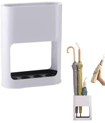 Singring Umbrella Stand With Drip Tray, Plastic Storage Rack for Long and Short Umbrellas, Space Saving Organizer for Entryway, Home, Office (White)
