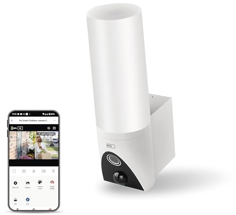 EMOS GoSmart - Smart Home Outdoor Überwachungskamera mit Licht - 3MP Rotierende WLAN IP Kamera mit App - Nachtsicht und Sirene - Google Assistant und Alexa kompatibel - wasserdicht - weiß