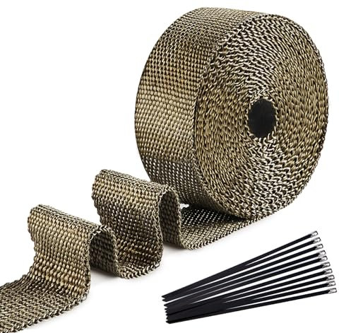 ilauke 5M*50mm Bande Thermique Echappement, Ruban Isolant Thermique en Titanium Magma avec 10 Attaches de Câble en Acier Inoxydable de Noir pour Tuyeau Collecteur Echappement Moto Thermique
