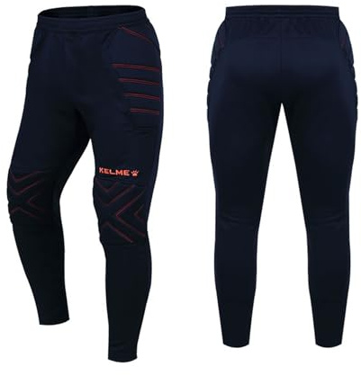 Kelme Pantalones de portero para hombre con protección para niños, pantalones de portero de fútbol juvenil, acolchados, largos, deportivos, Azul-naranja, L