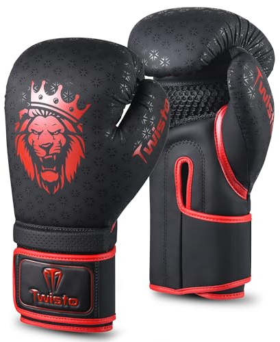 Twisto Boxing Gloves Black Rox - Pro Training & Sparring, Maya Hide Leather, Muay Thai, MMA, Kickboxing, Men, Women, Adults, Heavy Punching Bag, Focus Mitts, Pads,10oz 12oz 14oz 16oz (Red, 14 oz)