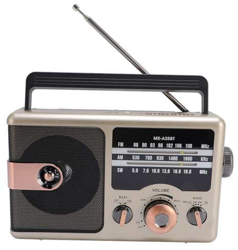 Radio Vintage de Style Rétro, Portable Full Band Am FM SW Radio en Haut-Parleur USB Memory Memory Playback avec Antenne Télescopique pour l'aîné Extérieur à Domicile (Gold)