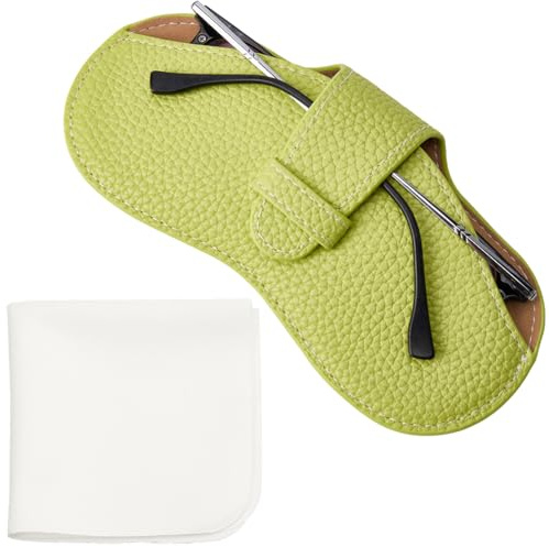 CREATCABIN Soft Sunglasses Case Slim Glasses Case Leather Portable Lightweight Eyeglasses Spectacle Cases Pouch Bag Cover with Cleaning Cloth for Women Men Travel Vacation 6.9x3.4 Inch Yellow Green