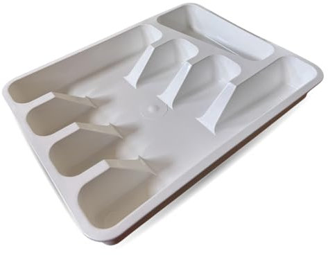 PARENCE.- Organisateur Couverts 5 Compartiments – Range-Tiroir Cuisine Plastique 33x26x5 cm – Plateau de Rangement pour Fourchettes, Couteaux, Cuillères, Blanc