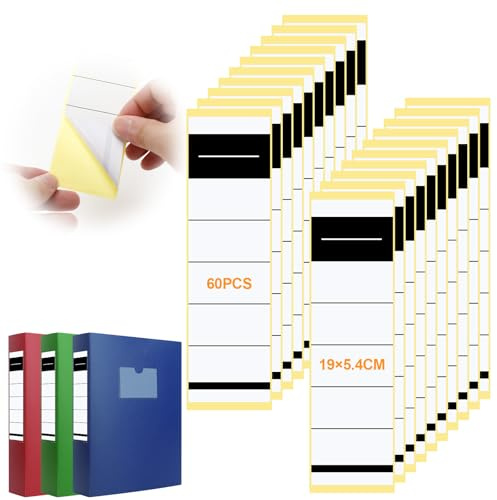 Vasmeiy 60 Piezas Etiquetas Autoadhesivas para Archivadores, 19×5.4cm Etiquetas Lomo Archivador para Carpetas de 8 cm de Ancho, para Organizar Documentos en Oficina, Bibliotecas, Archivos y Escuela