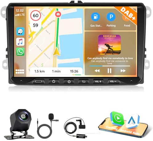 Motorsi DAB+ Autoradio per VW Golf 5 Tiguan Touran Passat Polo Skoda Caddy Seat, 4GB + 64GB Wireless Carplay Android Auto Stereo GPS WiFi FM/RDS SWC EQ Bluetooth Canbus, Telecamera Posteriore