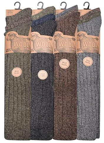 ITRAT 3 Pairs Mens Soft Thermal Premium Quality Long Knee High Lambs Wool Blend Boot Socks Mix Colours Size UK 6-11 EU 39-46 (Assorted Multipack of 3 Pairs)