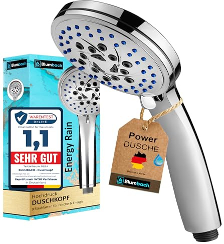 BLUMBACH® Duschkopf wassersparend Energy Rain Shower Head mit 9 Strahlarten