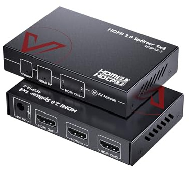 AV Access 1 in 2 Out UHD 4K@60Hz 1080p@120Hz HDMI 2.0 Splitter with Auto Downscaling,18Gbps Zero Latency, 1×2 4K HDMI Splitter with HDR10 and 3D, HD Lossless Audio, HDCP 2.2, Auto EDID Management