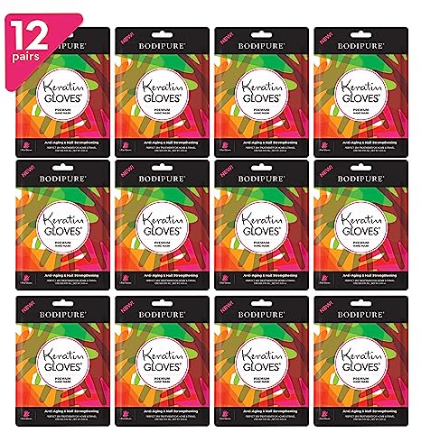 Bodipure Premium Hand Mask Keratin Gloves | Moisturizing Gloves for Dry Hands & Nail-Strengthening & Cuticle Softening | Spa Experience at Home | Chemical Free & For All Skin Types | 12 Pairs