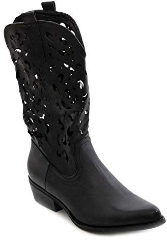 Toocool Botas de Verano para Mujer, Texanas Perforadas, Camperas, Cowboy G629 [38, Negro]